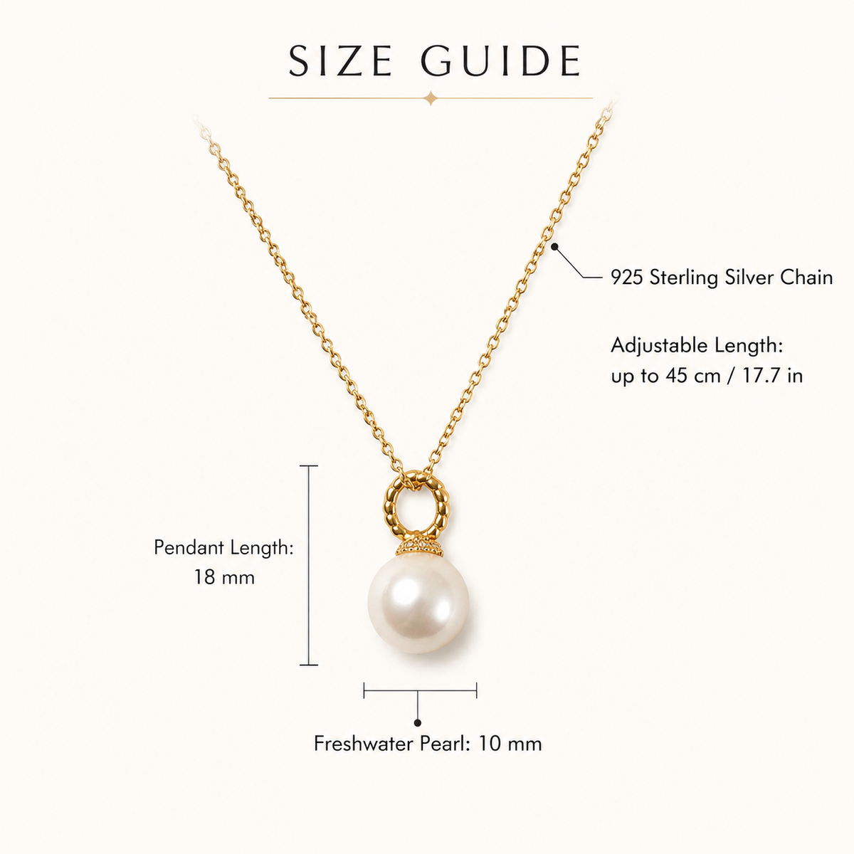 10mm Freshwater Pearl Pendant Necklace with 925 Sterling Silver Chain – Elegant Gift for Her