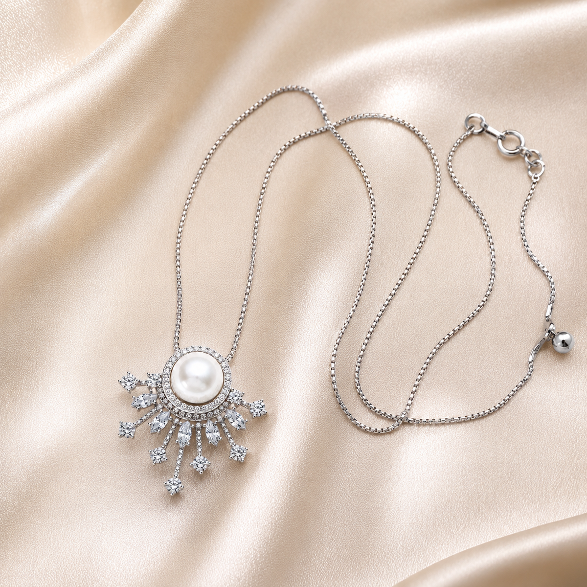 Radiant Sunburst Freshwater Pearl Necklace | 925 Sterling Silver