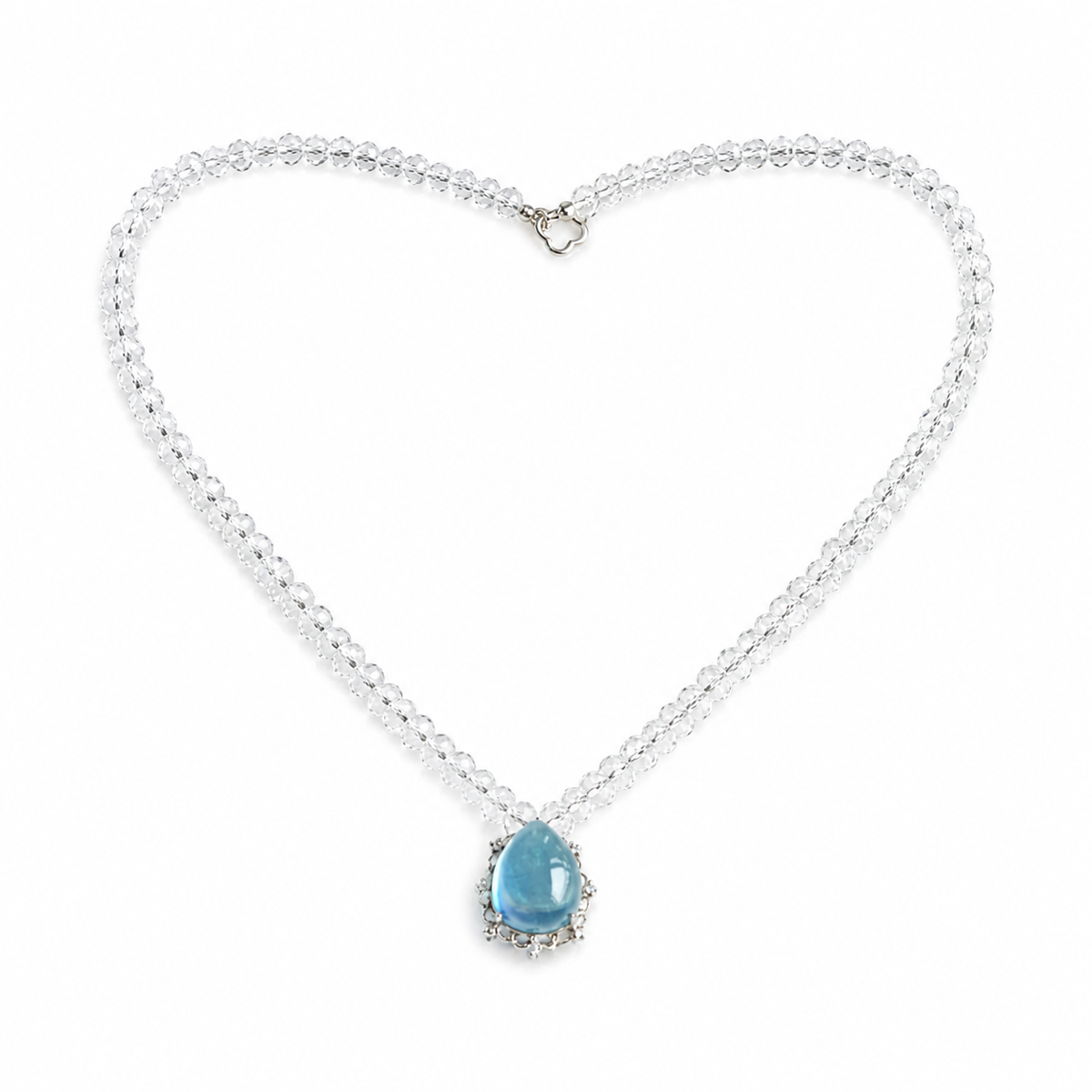Original Design Natural Aquamarine & Faceted Clear Quartz Necklace | 925 Sterling Silver | Handmade