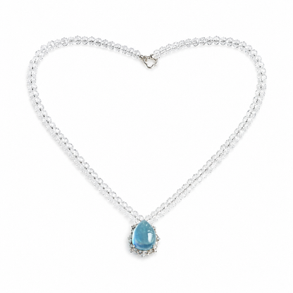 Original Design Natural Aquamarine & Faceted Clear Quartz Necklace | 925 Sterling Silver | Handmade