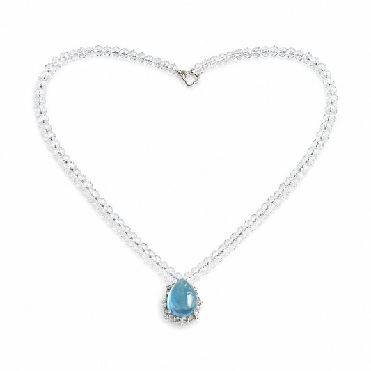 Original Design Natural Aquamarine & Faceted Clear Quartz Necklace | 925 Sterling Silver | Handmade