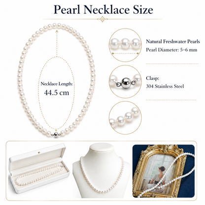 5-6mm Natural Freshwater Pearl Necklace, Dainty Pearl Choker Necklace, 44.5cm Classic Everyday Jewelry with Stainless Steel Clasp