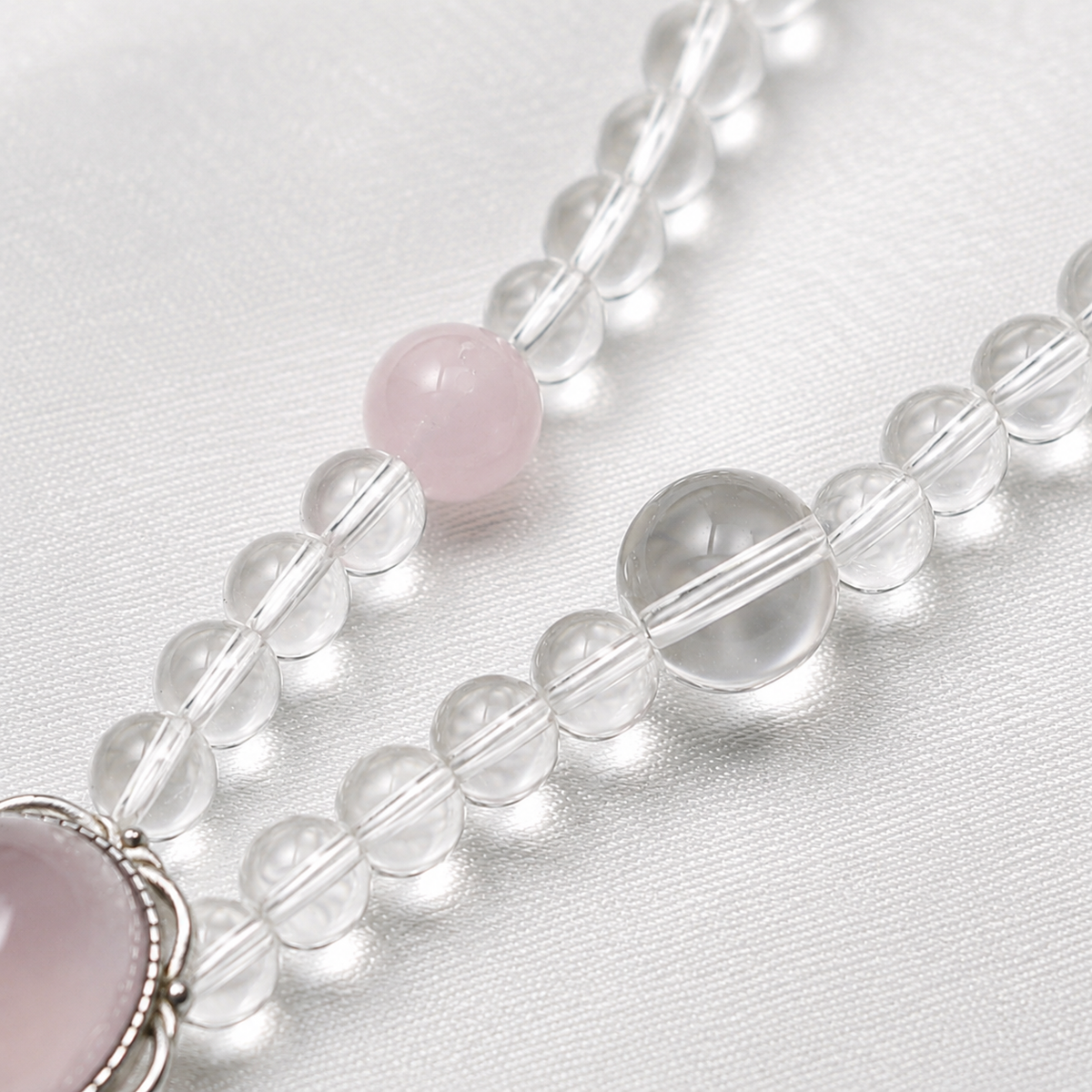 Artisan-Designed Natural Clear Quartz & Rose Quartz Necklace | Handcrafted 925 Sterling Silver Pendant