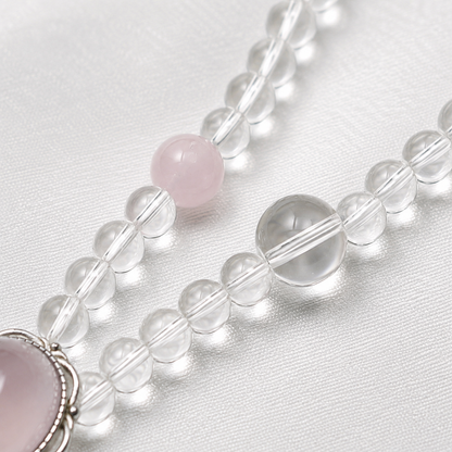 Artisan-Designed Natural Clear Quartz & Rose Quartz Necklace | Handcrafted 925 Sterling Silver Pendant
