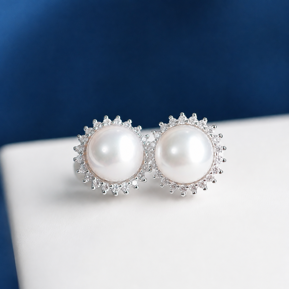 Sunflower Halo Freshwater Pearl Stud Earrings, Approx. 8mm & 10mm Pearl, S925 Sterling Silver Gold Plated Earrings for Women
