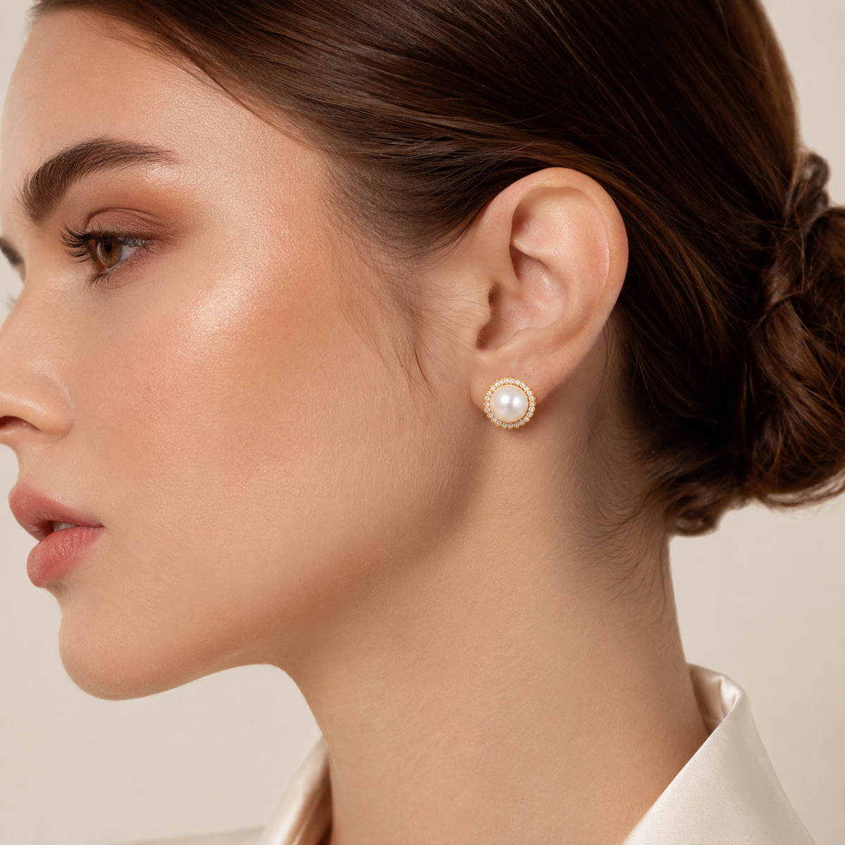 Sunflower Halo Freshwater Pearl Stud Earrings, Approx. 8mm & 10mm Pearl, S925 Sterling Silver Gold Plated Earrings for Women