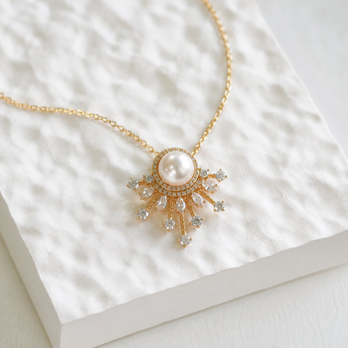 10mm Freshwater Pearl Sunburst Pendant Necklace with 925 Sterling Silver Chain – Elegant Gift for Her