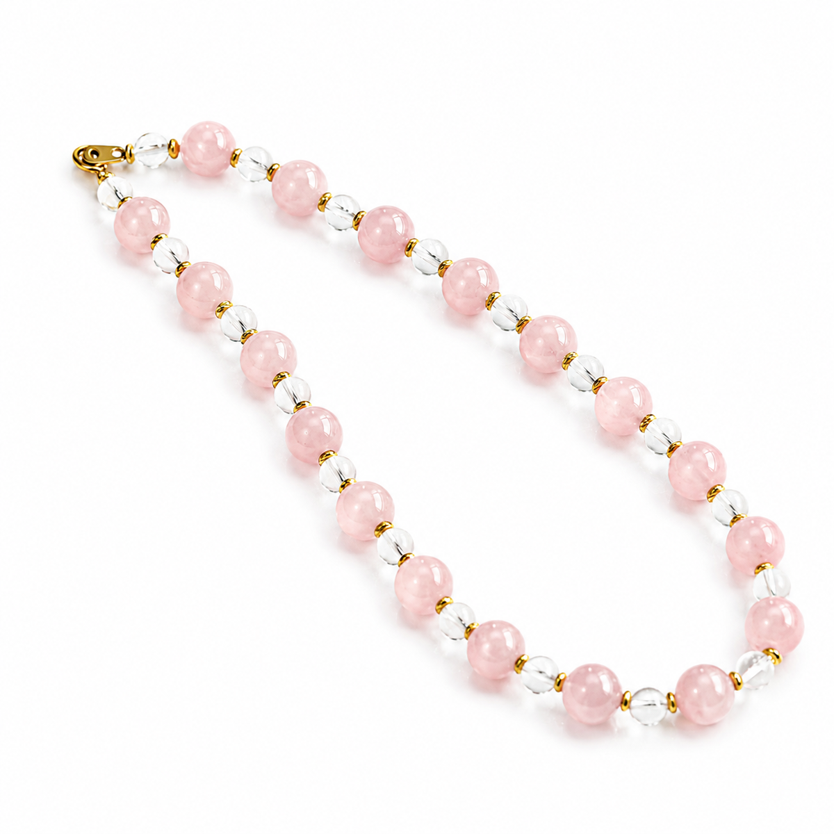 Natural Rose Quartz & Clear Quartz Necklace | Original Handmade Design with 13mm Rose Quartz