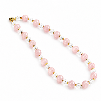 Natural Rose Quartz & Clear Quartz Necklace | Original Handmade Design with 13mm Rose Quartz