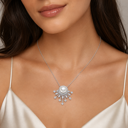 Radiant Sunburst Freshwater Pearl Necklace | 925 Sterling Silver