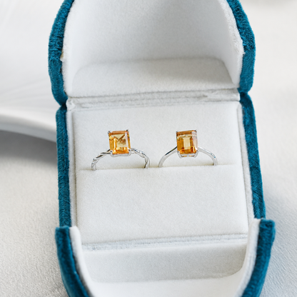 Brazilian Citrine Ring – 2.3 ct Emerald Cut Adjustable 925 Sterling Silver Ring