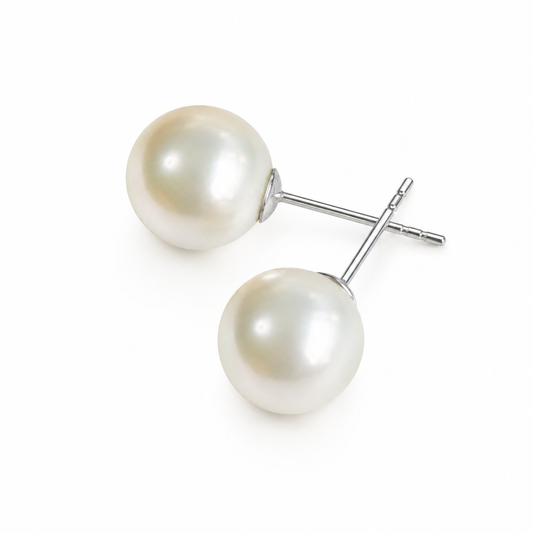 Classic Freshwater Pearl Stud Earrings, Approx. 8mm & 9-10mm, 925 Sterling Silver Post, Elegant Minimalist Jewelry Gift for Women