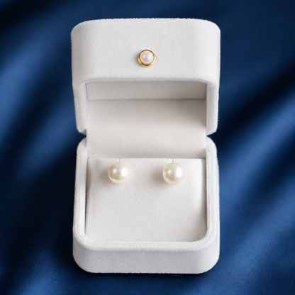 Classic Freshwater Pearl Stud Earrings, Approx. 8mm & 9-10mm, 925 Sterling Silver Post, Elegant Minimalist Jewelry Gift for Women