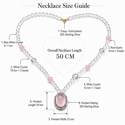 Artisan-Designed Natural Clear Quartz & Rose Quartz Necklace | Handcrafted 925 Sterling Silver Pendant