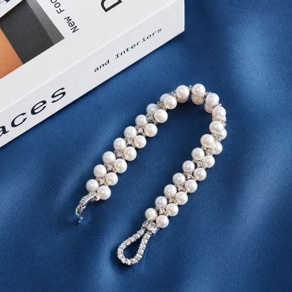 Handcrafted Double Row Freshwater Pearl Bracelet, 6mm Pearl Beaded Bracelet with CZ Crystal Clasp, Elegant Jewelry Gift for Women