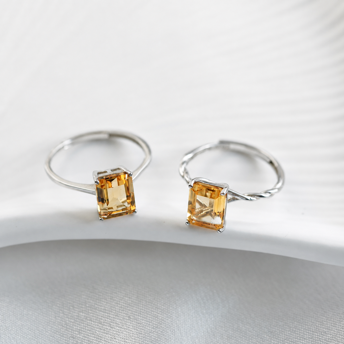 Brazilian Citrine Ring – 2.3 ct Emerald Cut Adjustable 925 Sterling Silver Ring