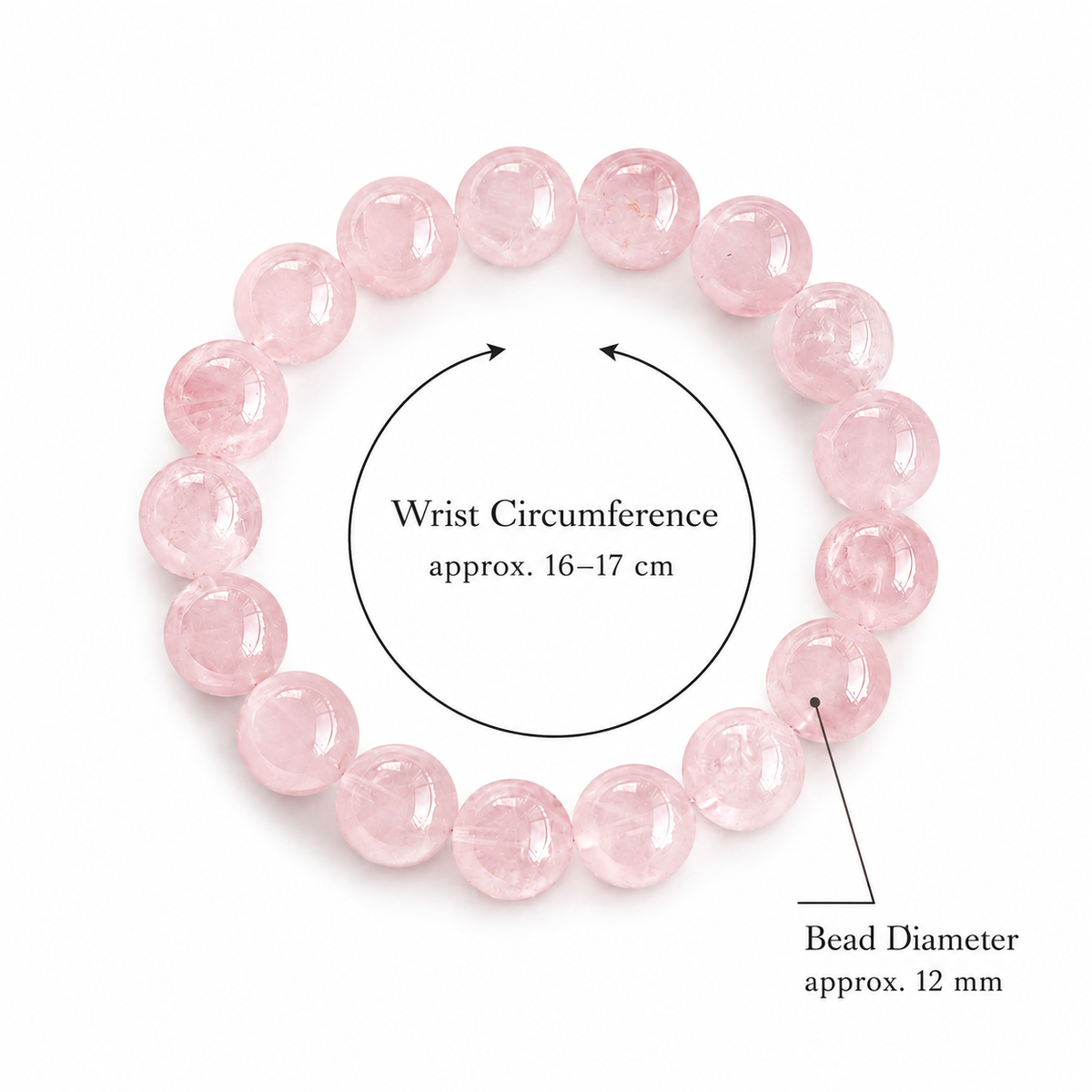 Natural Madagascar Rose Quartz Bracelet – 12mm Round Beads, Soft Pink Gemstone Bracelet