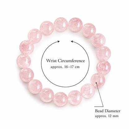 Natural Madagascar Rose Quartz Bracelet – 12mm Round Beads, Soft Pink Gemstone Bracelet