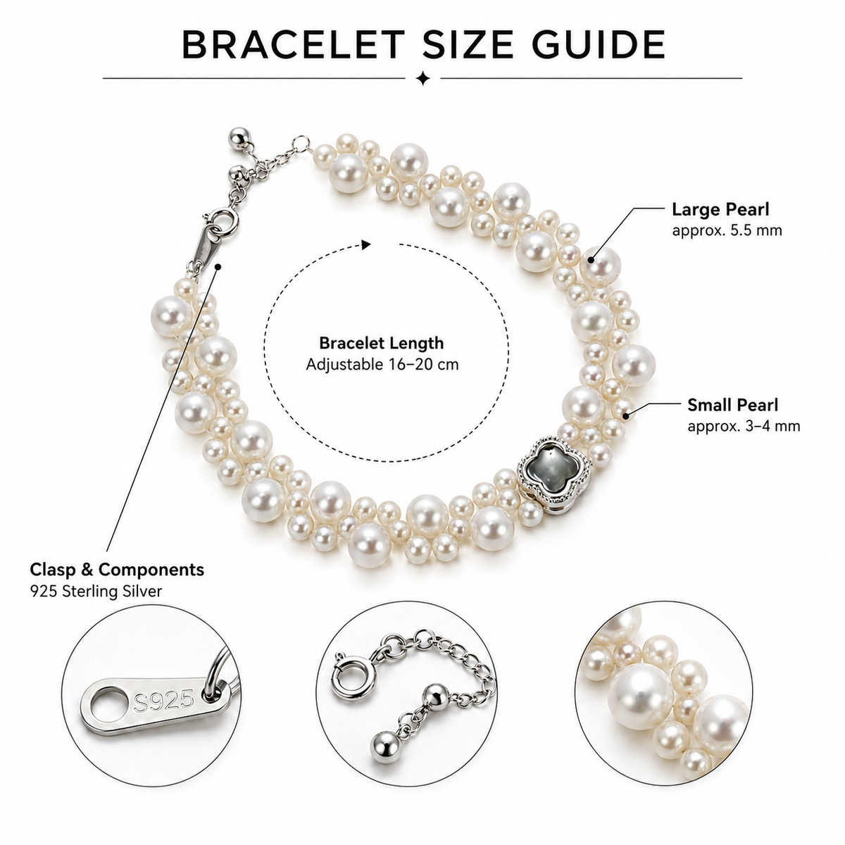 Triple Strand Freshwater Pearl Bracelet, Handmade Layered Pearl Jewelry with 925 Sterling Silver Clasp, Elegant Statement Bracelet Gift for Her