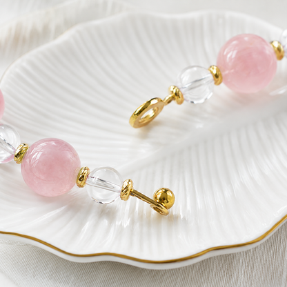 Natural Rose Quartz & Clear Quartz Necklace | Original Handmade Design with 13mm Rose Quartz