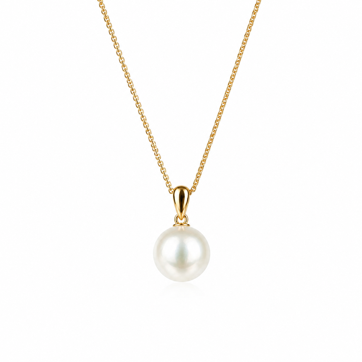 10mm Freshwater Pearl Pendant Necklace with 925 Sterling Silver Gold-Tone Adjustable Chain