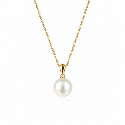 10mm Freshwater Pearl Pendant Necklace with 925 Sterling Silver Gold-Tone Adjustable Chain