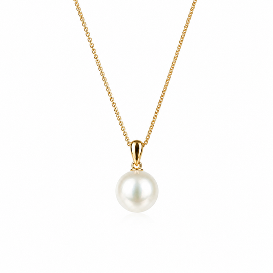 10mm Freshwater Pearl Pendant Necklace with 925 Sterling Silver Gold-Tone Adjustable Chain