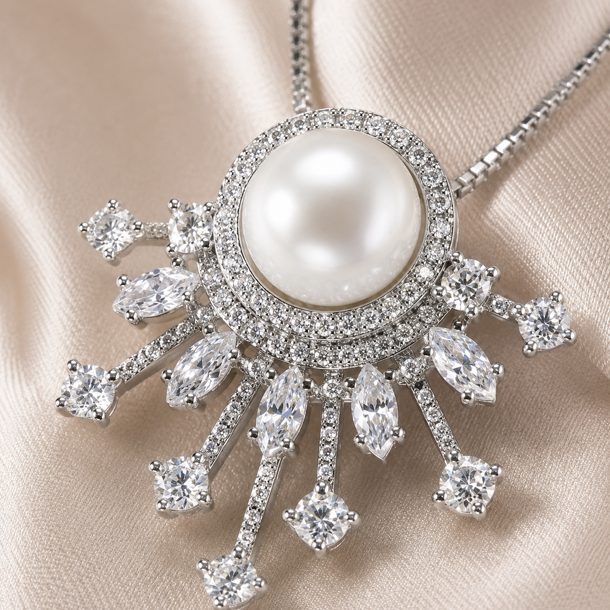 Radiant Sunburst Freshwater Pearl Necklace | 925 Sterling Silver