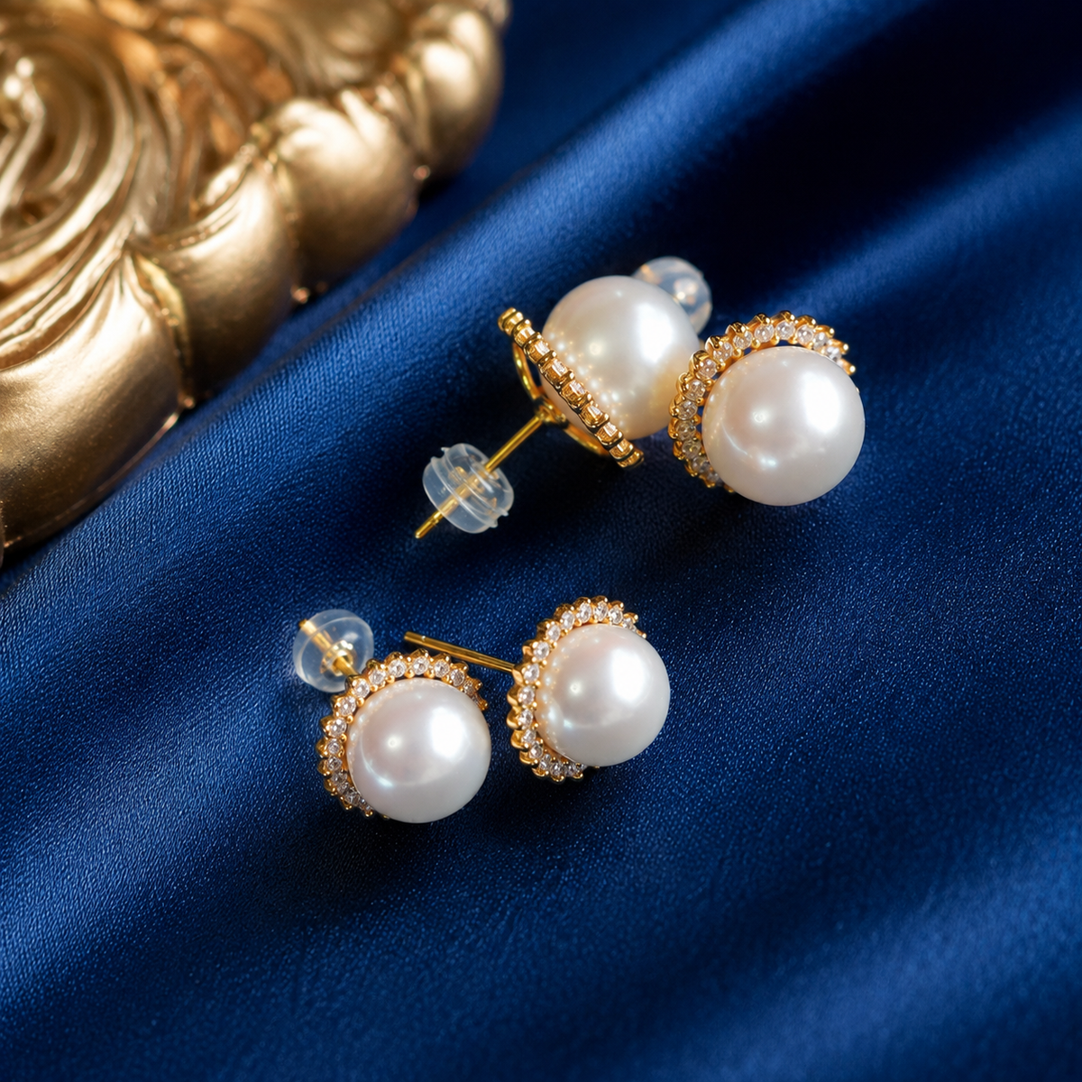 Sunflower Halo Freshwater Pearl Stud Earrings, Approx. 8mm & 10mm Pearl, S925 Sterling Silver Gold Plated Earrings for Women