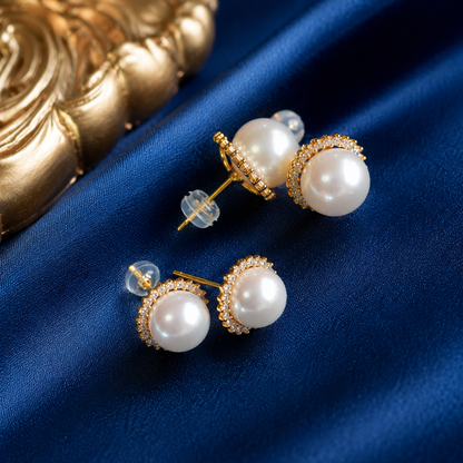 Sunflower Halo Freshwater Pearl Stud Earrings, Approx. 8mm & 10mm Pearl, S925 Sterling Silver Gold Plated Earrings for Women