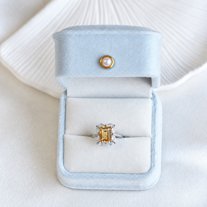 2.4 Carat Natural Citrine Floral Cluster Ring – Emerald-Cut 925 Sterling Silver Adjustable Ring