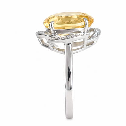4.5 Ct Natural Citrine Floral Halo Ring – Oval Cut 925 Sterling Silver Adjustable Ring