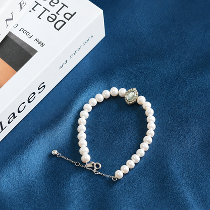 Vintage Freshwater Pearl Bracelet 6mm with 925 Sterling Silver Clasp, Adjustable Elegant Pearl Jewelry Gift for Women