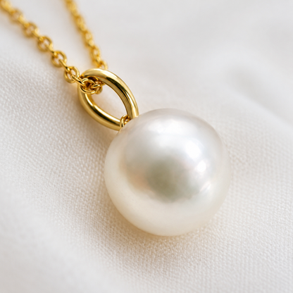 10mm Freshwater Pearl Pendant Necklace with 925 Sterling Silver Gold-Tone Adjustable Chain