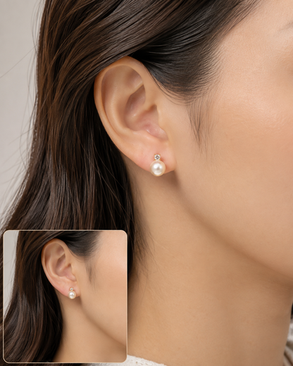 Freshwater Pearl Sparkling Stud Earrings – 8mm / 10mm – S925 Sterling Silver Posts – Gold / Silver