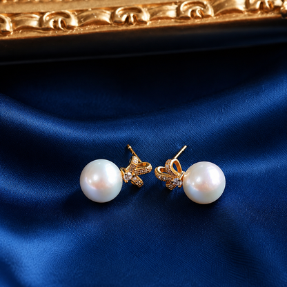 Freshwater Pearl Bow Stud Earrings – Approx. 10mm – Gold-Plated S925 Sterling Silver