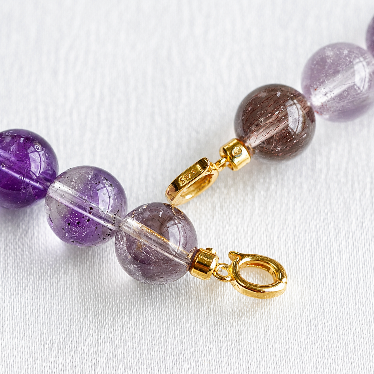 Natural Super Seven Crystal Necklace | Original Handmade Design, 9mm Beads & 925 Silver