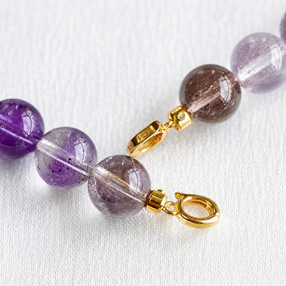 Natural Super Seven Crystal Necklace | Original Handmade Design, 9mm Beads & 925 Silver