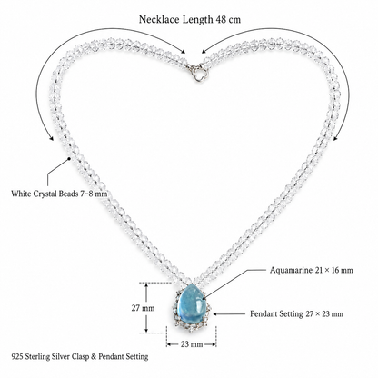 Original Design Natural Aquamarine & Faceted Clear Quartz Necklace | 925 Sterling Silver | Handmade