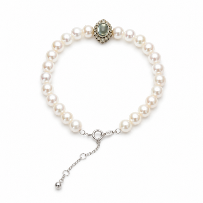 Vintage Freshwater Pearl Bracelet 6mm with 925 Sterling Silver Clasp, Adjustable Elegant Pearl Jewelry Gift for Women