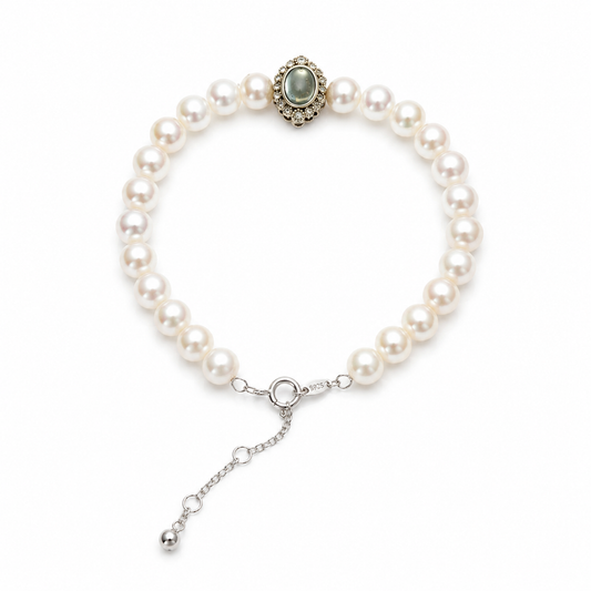 Vintage Freshwater Pearl Bracelet 6mm with 925 Sterling Silver Clasp, Adjustable Elegant Pearl Jewelry Gift for Women
