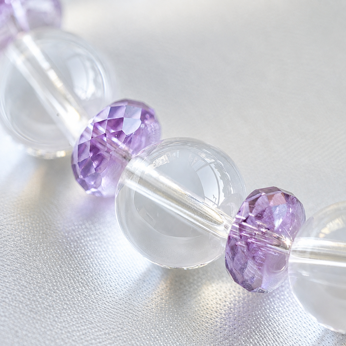 Natural Clear Quartz & Brazilian Amethyst Designer Bracelet – 12mm High-Clarity Quartz with Faceted Amethyst