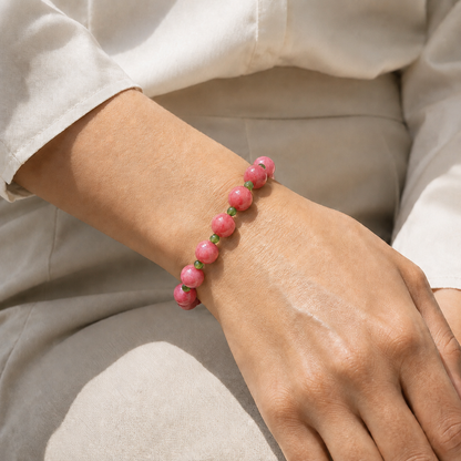 Natural Rhodonite & Green Nephrite Jade Bracelet for Women