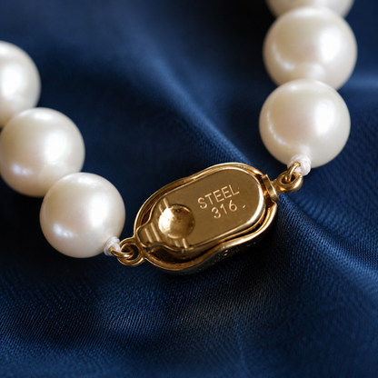 Natural Freshwater Pearl Necklace 7-8mm, Classic Warm White Pearl Choker Necklace with 316 Stainless Steel Clasp, Handmade Jewelry Gift for Women