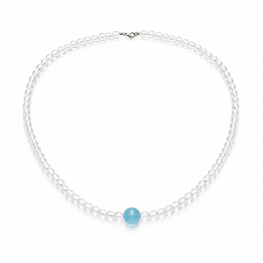 Handcrafted Aquamarine & Clear Quartz Necklace | Original Design with 925 Sterling Silver