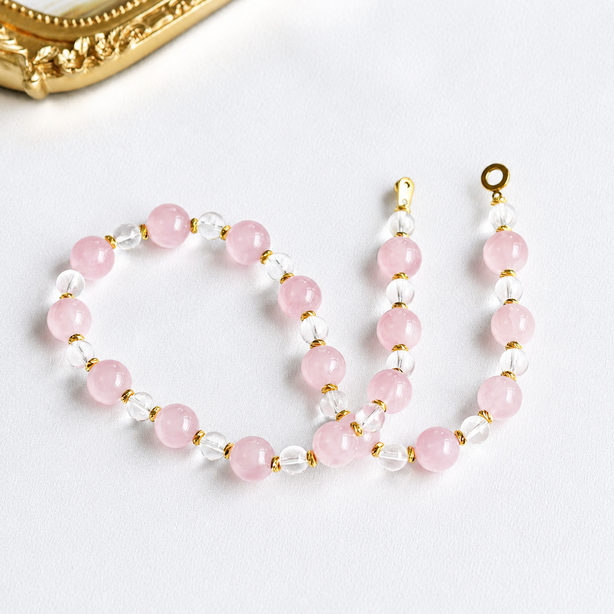 Natural Rose Quartz & Clear Quartz Necklace | Original Handmade Design with 13mm Rose Quartz