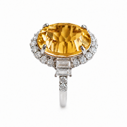 Approx. 10 Carat Brazilian Natural Citrine Oval Halo Statement Ring – 925 Sterling Silver Adjustable Ring