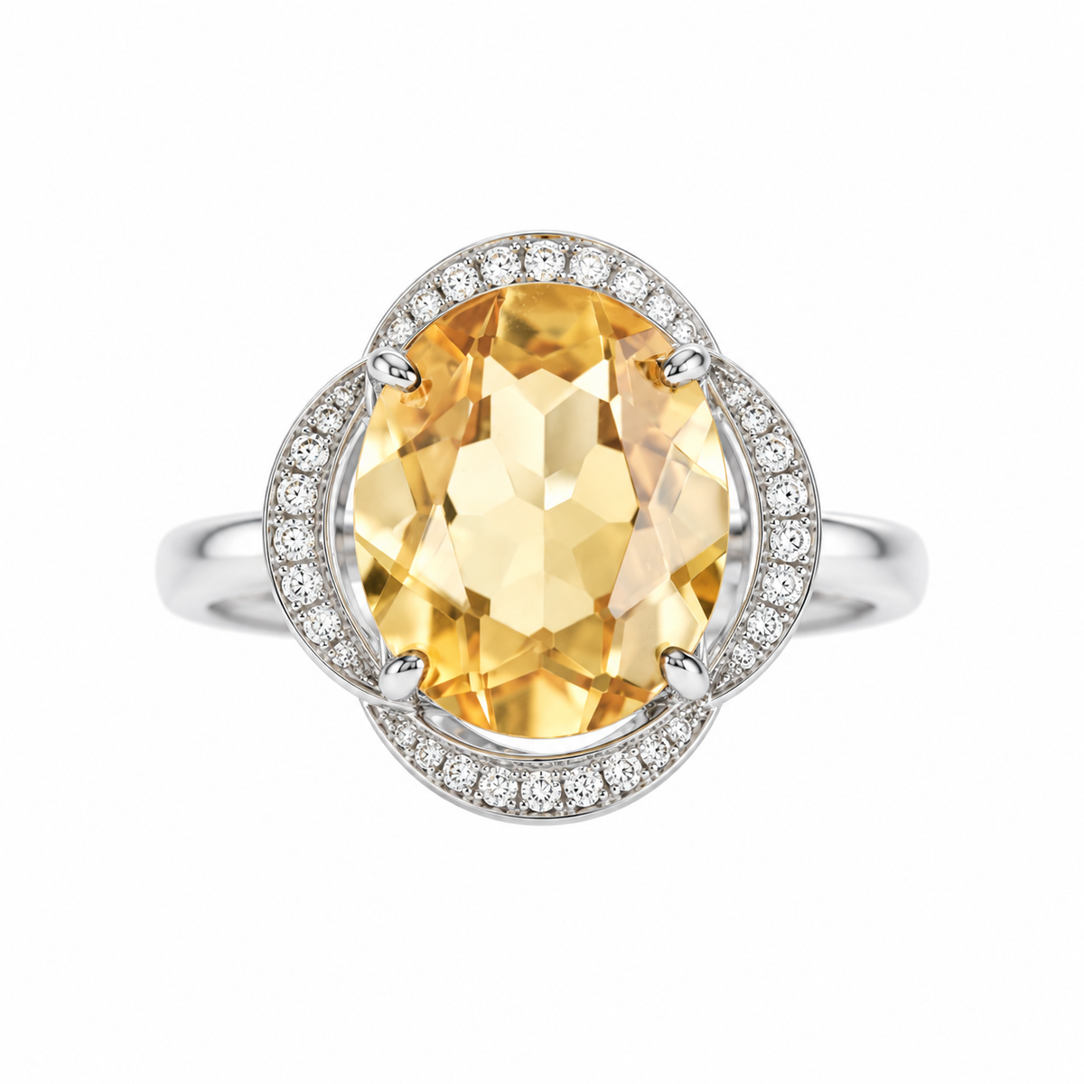 4.5 Ct Natural Citrine Floral Halo Ring – Oval Cut 925 Sterling Silver Adjustable Ring