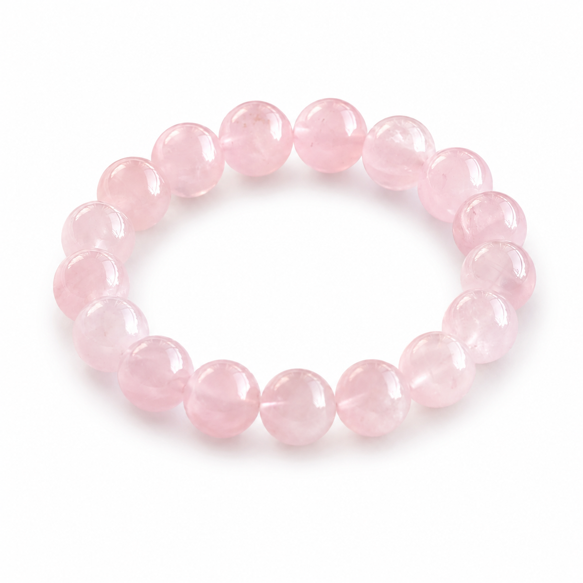 Natural Madagascar Rose Quartz Bracelet – 12mm Round Beads, Soft Pink Gemstone Bracelet
