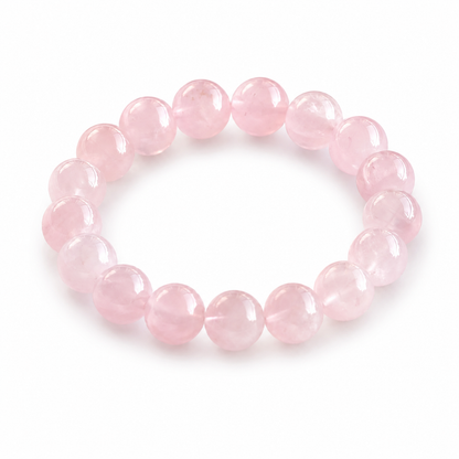 Natural Madagascar Rose Quartz Bracelet – 12mm Round Beads, Soft Pink Gemstone Bracelet